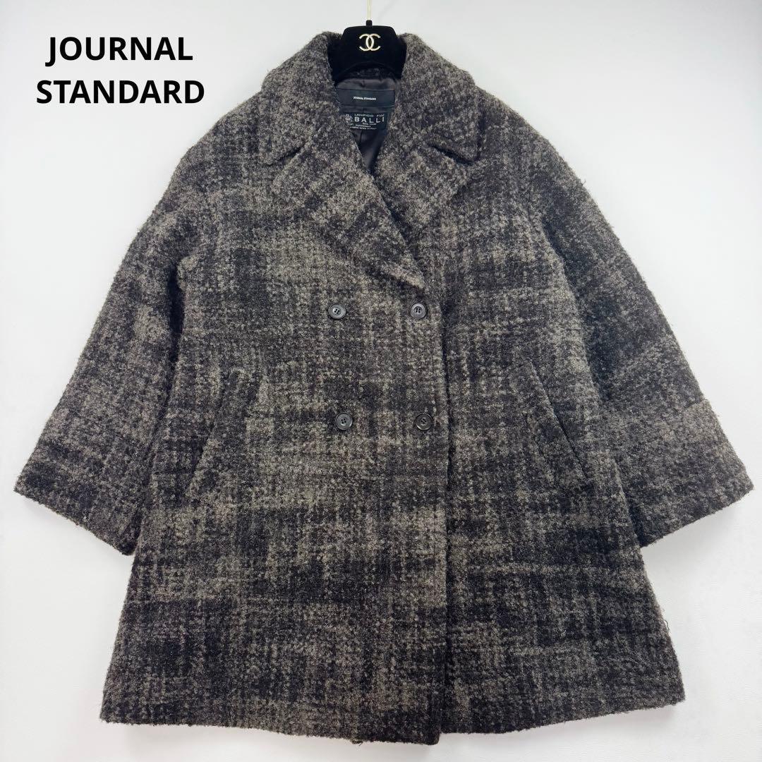 ジャーナルスタンダード BALLIツイードビッグカラーミドルコート ダブル