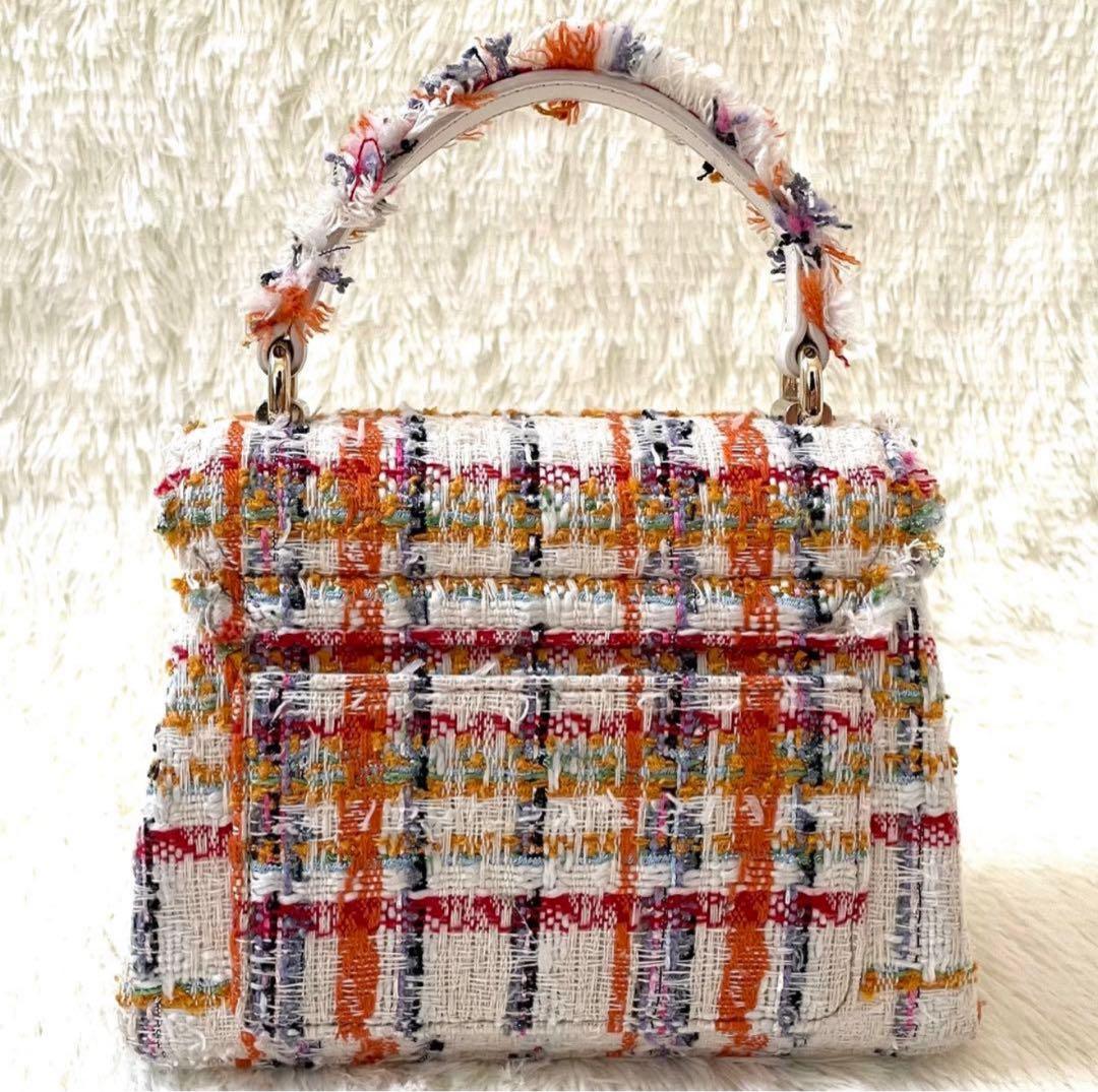 【極美品】フルラ 1927 ツイード ハンドバッグ 2WAY ゴールドチェーン