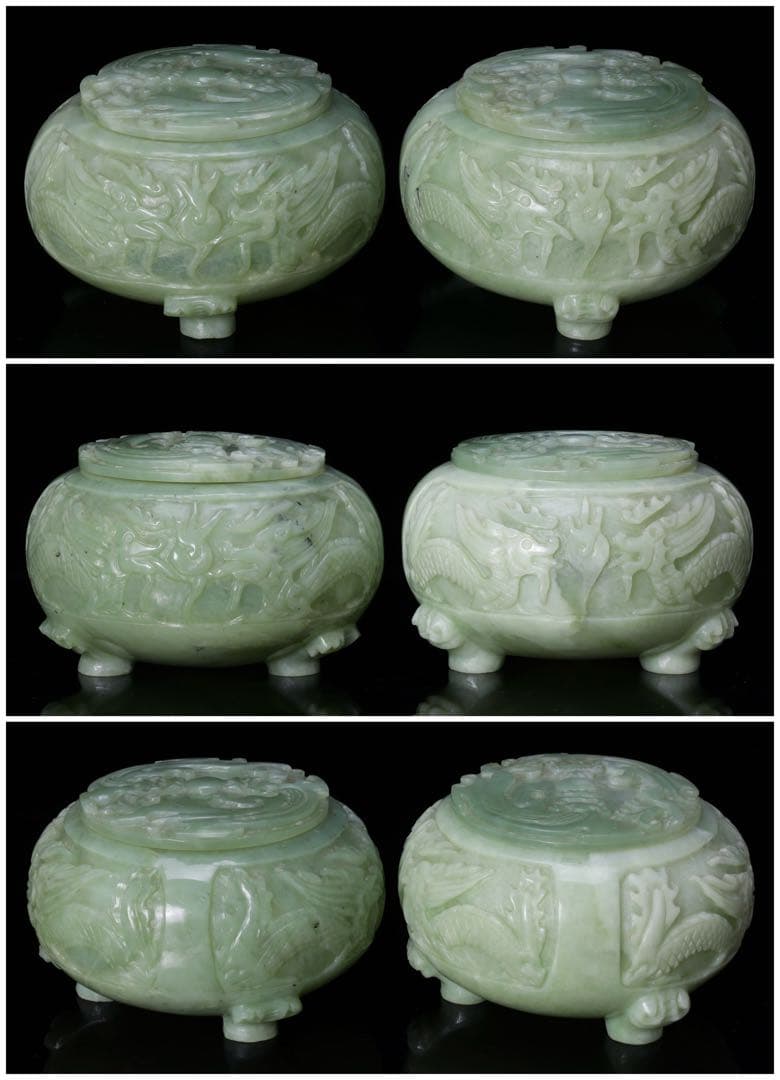 【超希少・最高級】 龍彫刻碧玉翡翠 碁笥 碁石 セット 木箱付 翡翠 瑪瑙 囲碁