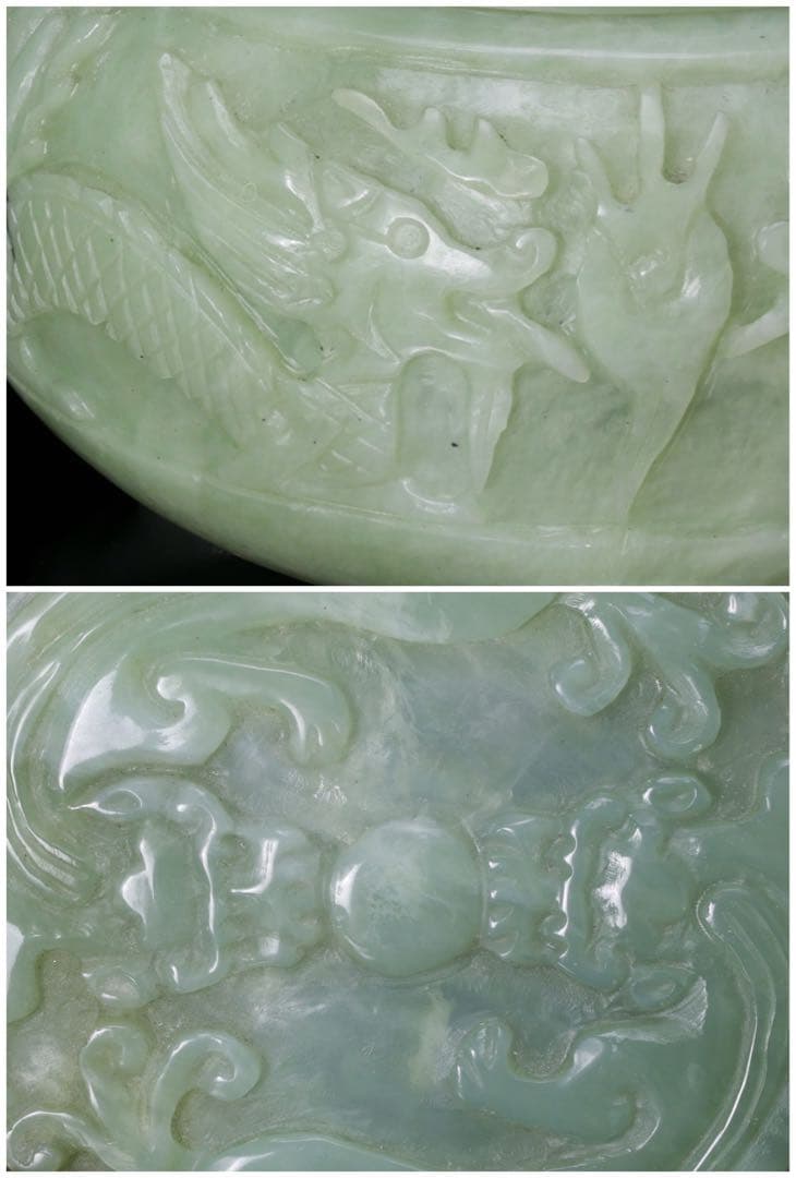 【超希少・最高級】 龍彫刻碧玉翡翠 碁笥 碁石 セット 木箱付 翡翠 瑪瑙 囲碁