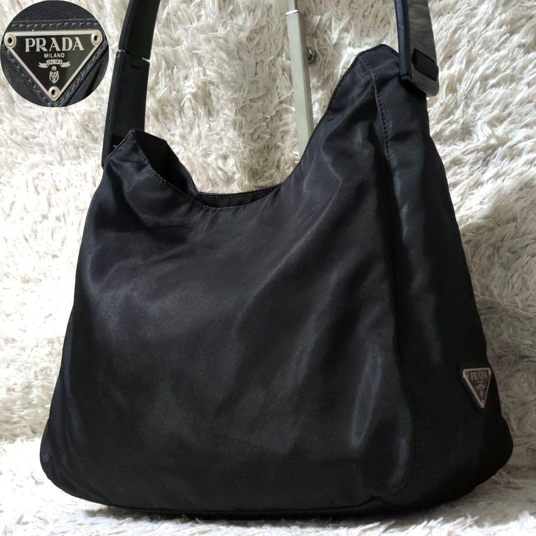 希少 PRADA プラスチックハンドル ナイロン ワンショルダーバッグ ブラック