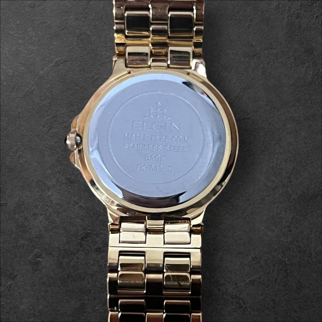 ELGIN メイプルリーフ金貨 腕時計 天然ダイヤモンド 稼働中
