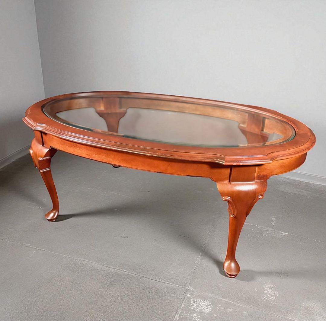 HR783 ETHAN ALLEN ガラストップテーブル　猫脚　コーヒーテーブル