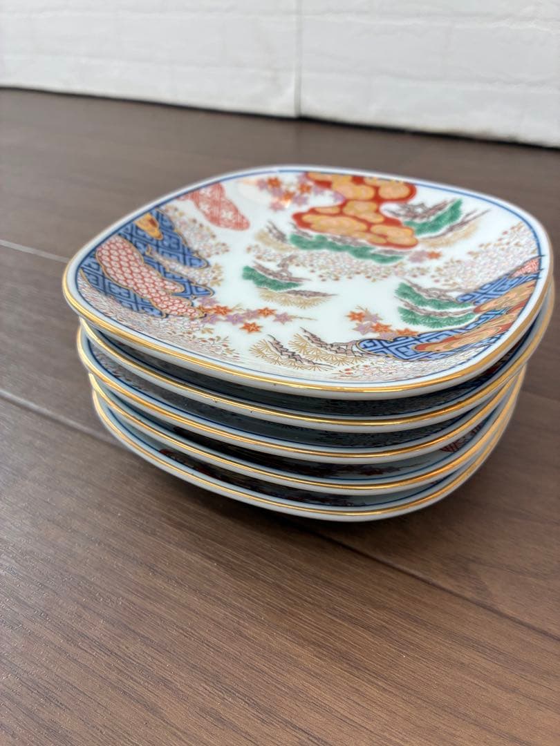 【未使用】有田焼 其泉窯 春秋紋 銘々皿 賞美堂本店5枚セット