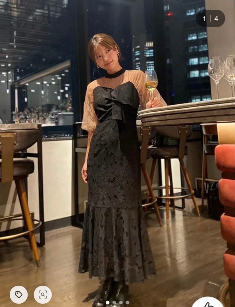 Leja　ビスチェリボン異素材シアーレース切替刺繍マーメイドロングワンピース