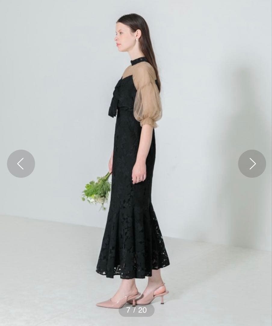 Leja　ビスチェリボン異素材シアーレース切替刺繍マーメイドロングワンピース