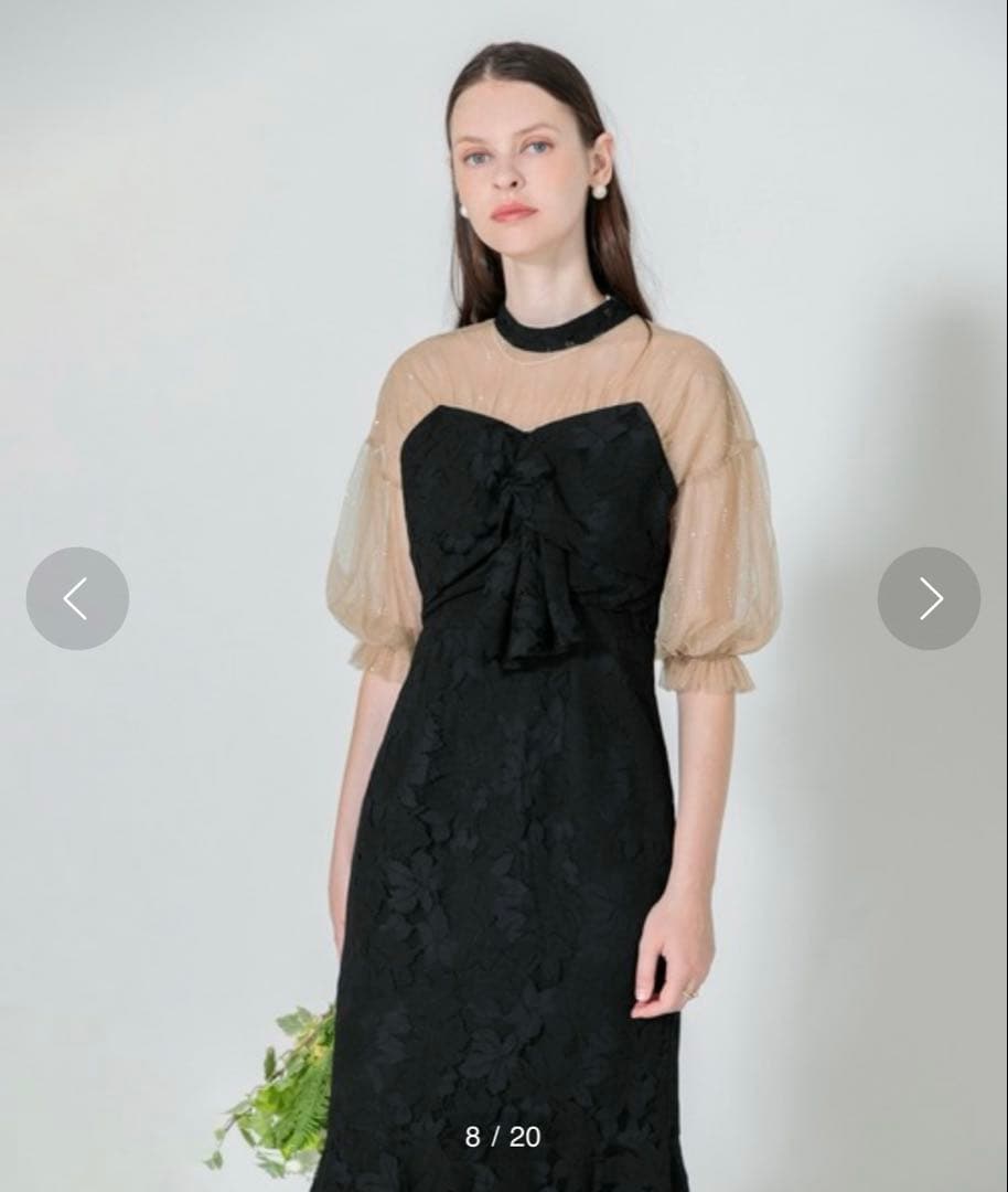 Leja　ビスチェリボン異素材シアーレース切替刺繍マーメイドロングワンピース