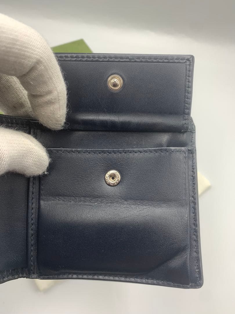 美品　グッチ　シマレザー　ドリアン　二つ折り財布　ブラック　金具　メンズ　GG