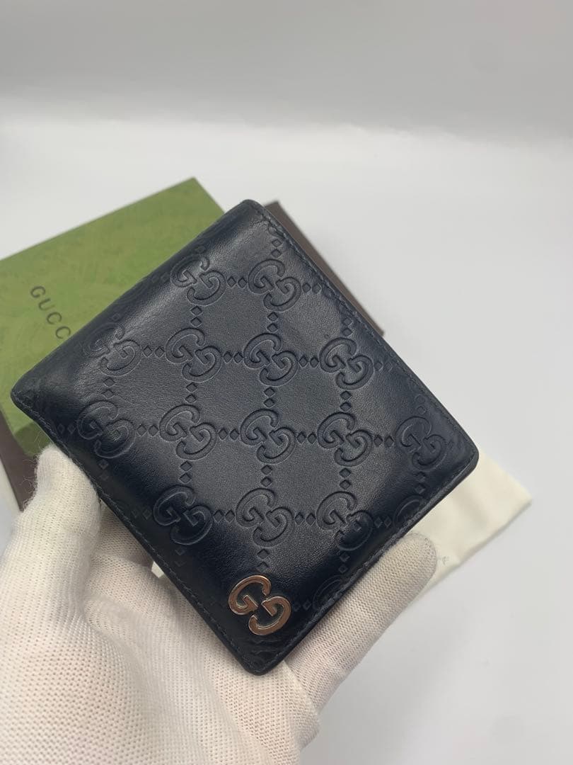 美品　グッチ　シマレザー　ドリアン　二つ折り財布　ブラック　金具　メンズ　GG