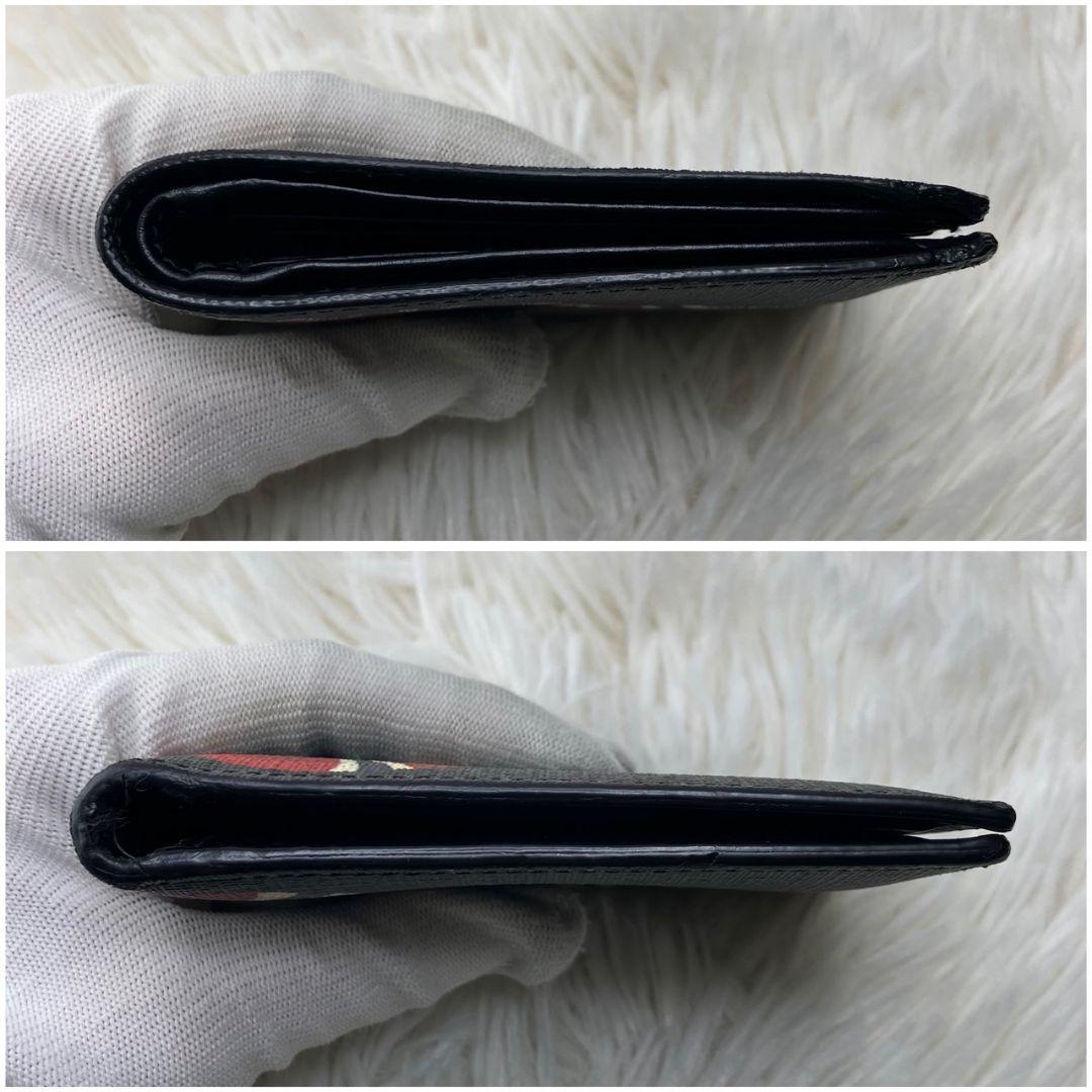 極美品 GUCCI 財布 二つ折り　ブラック　GGスプリーム　スネーク　黒