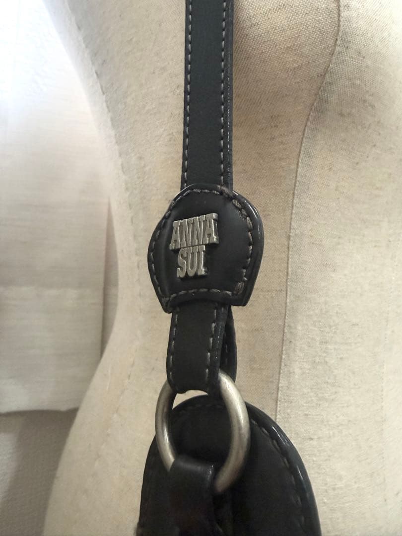 本革 美品 ANNA SUI アナスイ がま口 花柄 スタッズ ショルダーバッグ