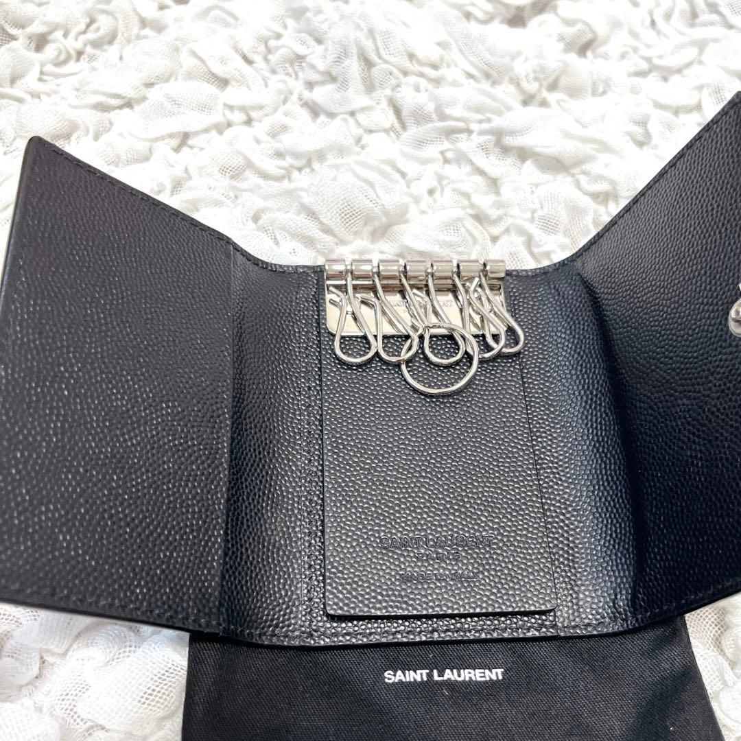 未使用級✨サンローラン　6連　キーケース　キーリング　キャビアスキン　YSL　黒
