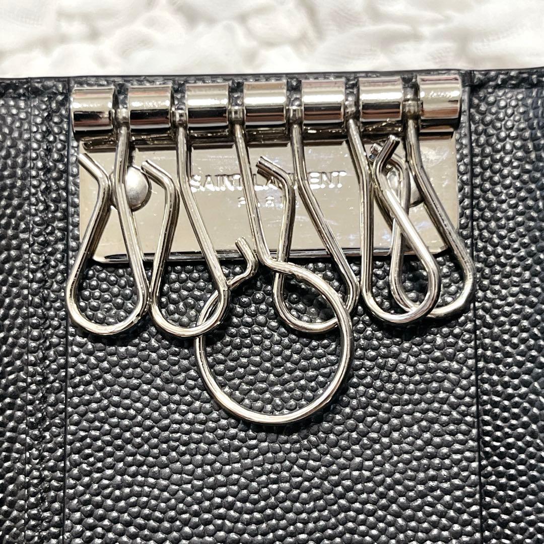 未使用級✨サンローラン　6連　キーケース　キーリング　キャビアスキン　YSL　黒
