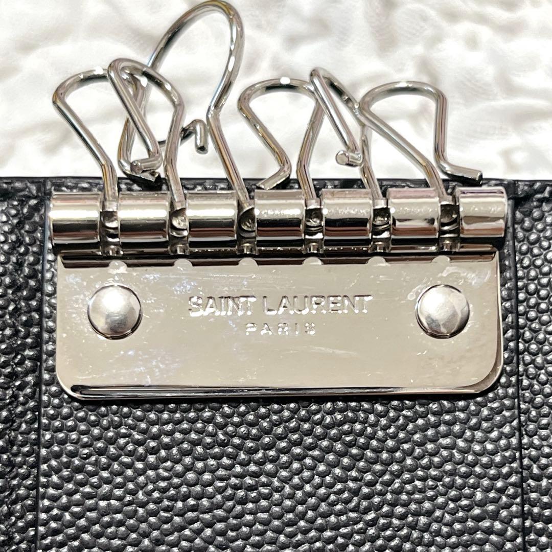 未使用級✨サンローラン　6連　キーケース　キーリング　キャビアスキン　YSL　黒