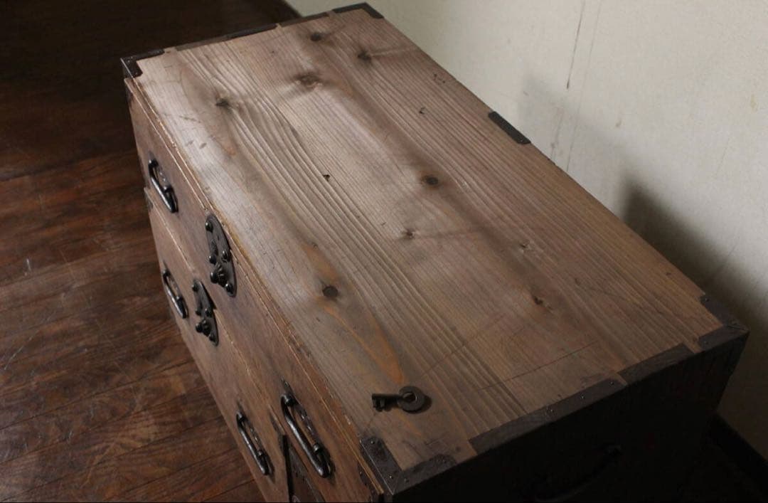 庄内箪笥 レトロ アンティーク 扉付4杯 前桐 時代箪笥 サイドボード 古家具