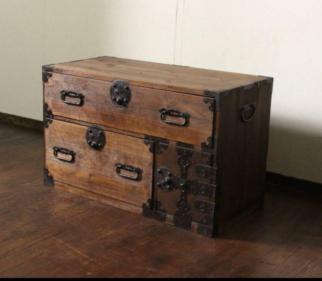 庄内箪笥 レトロ アンティーク 扉付4杯 前桐 時代箪笥 サイドボード 古家具