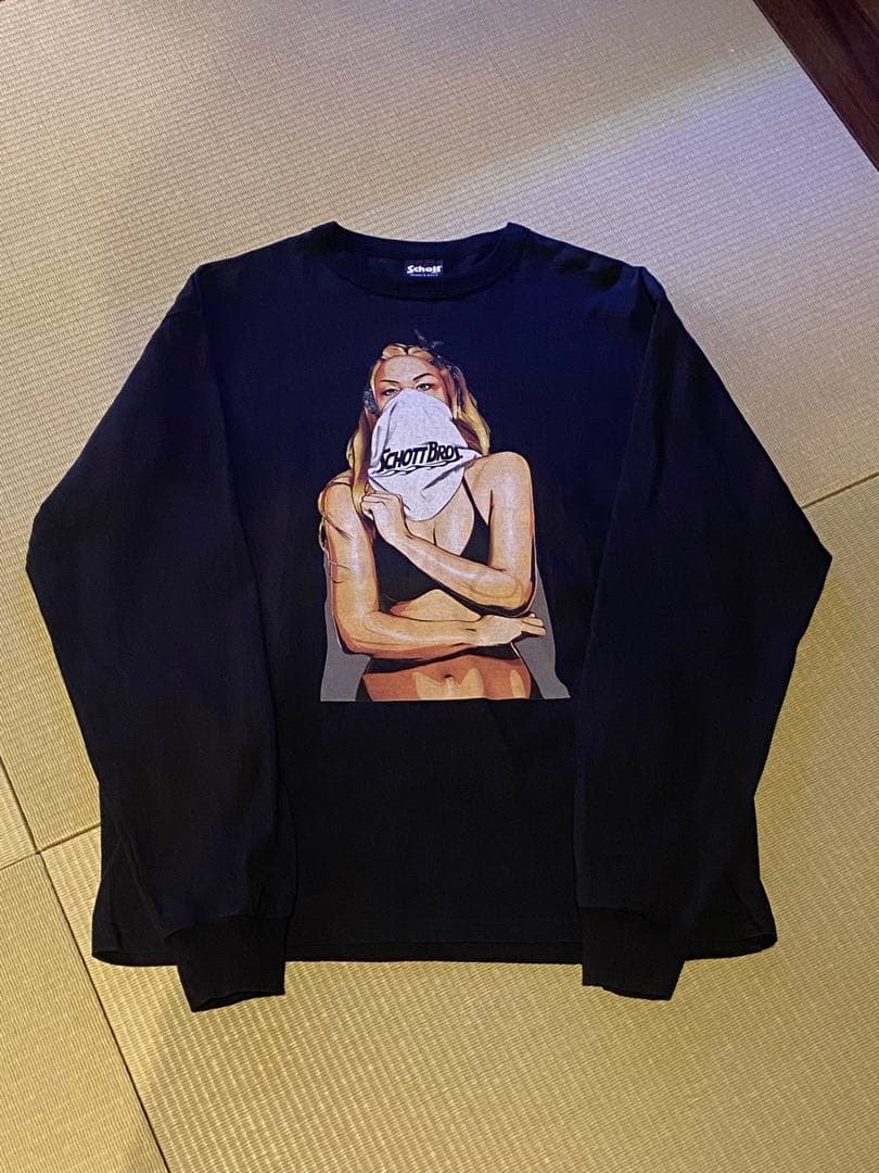 Schott ショットロングTシャツ「ピンナップ」 ロンT メンズ長袖　ブラック