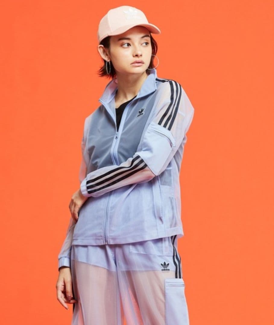 adidas 青 シースルー ジャケット トラックトップ ジャージ レディースL