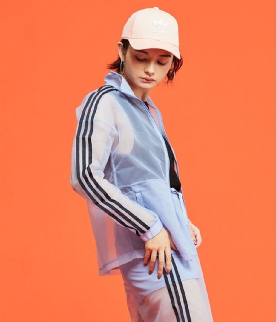 adidas 青 シースルー ジャケット トラックトップ ジャージ レディースL