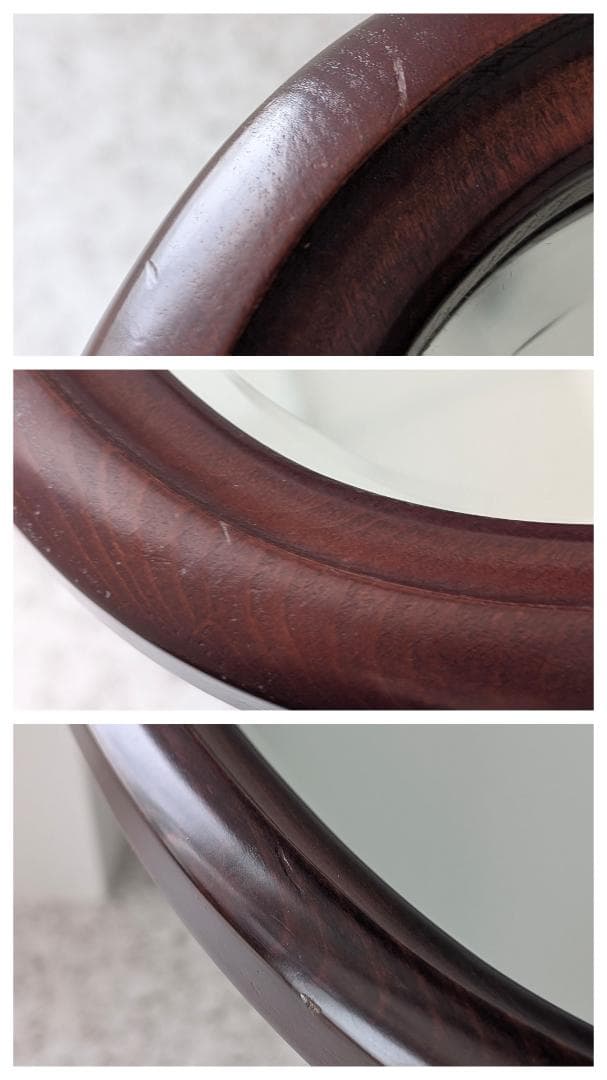 ビンテージ ラウンド ウッドフレーム ウォールミラー 壁掛鏡 北欧 美品 大きめ