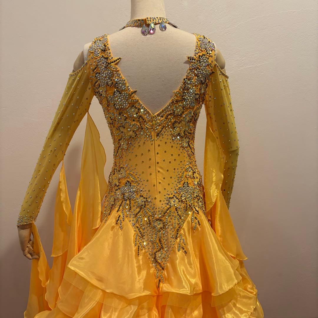 社交ダンスドレス イエロー デモ 競技用 ボリューム パーティ 発表会 豪華