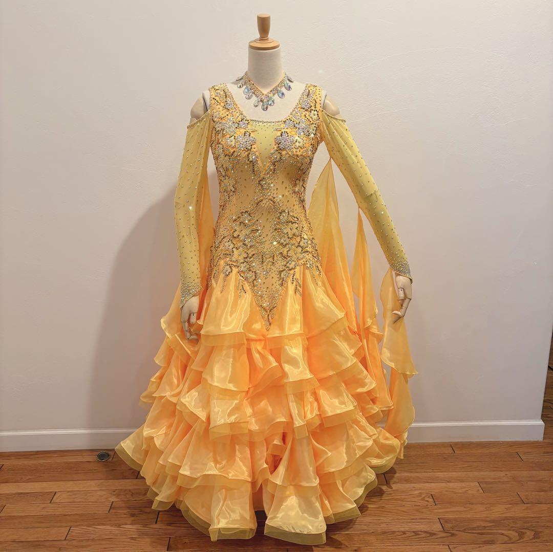 社交ダンスドレス イエロー デモ 競技用 ボリューム パーティ 発表会 豪華