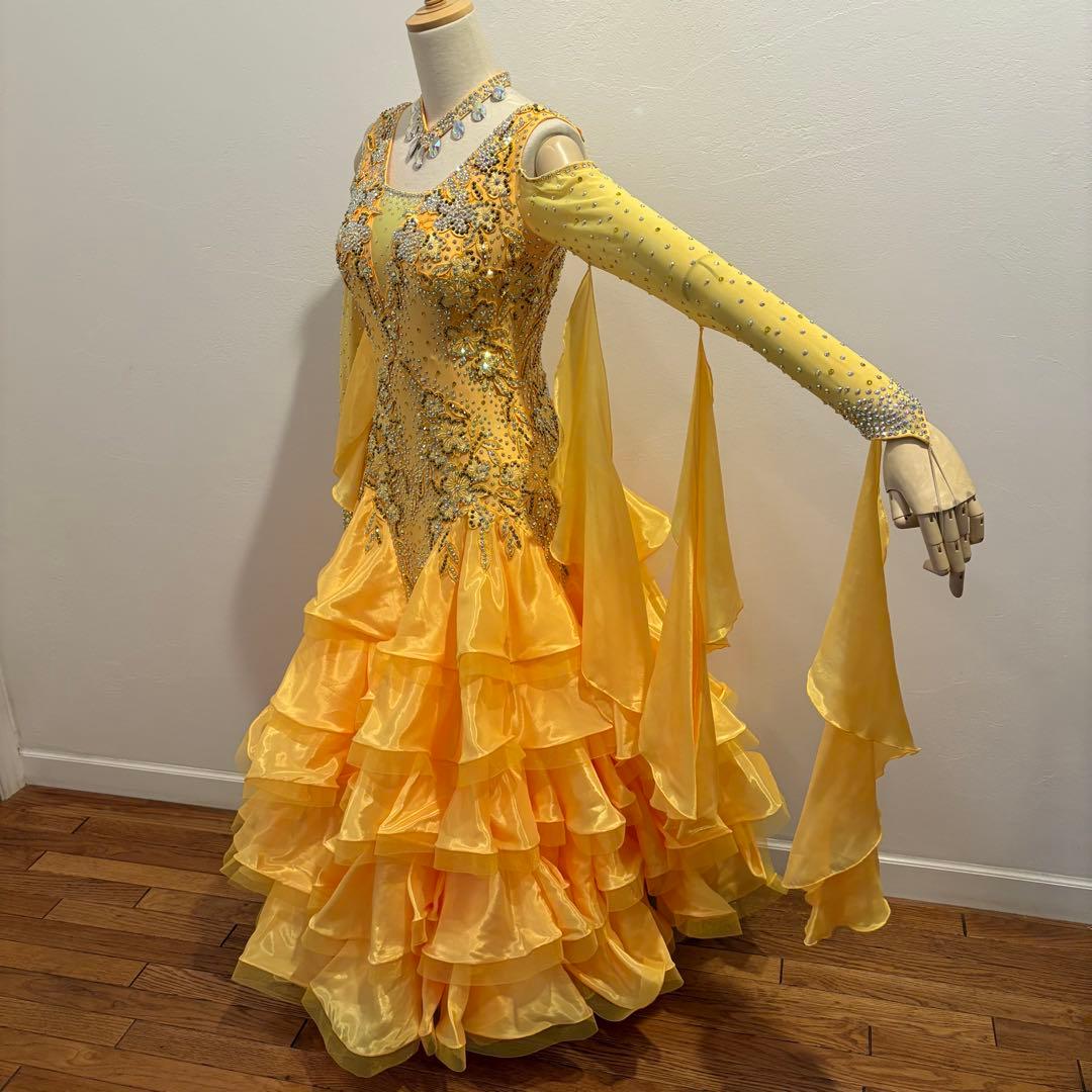 社交ダンスドレス イエロー デモ 競技用 ボリューム パーティ 発表会 豪華