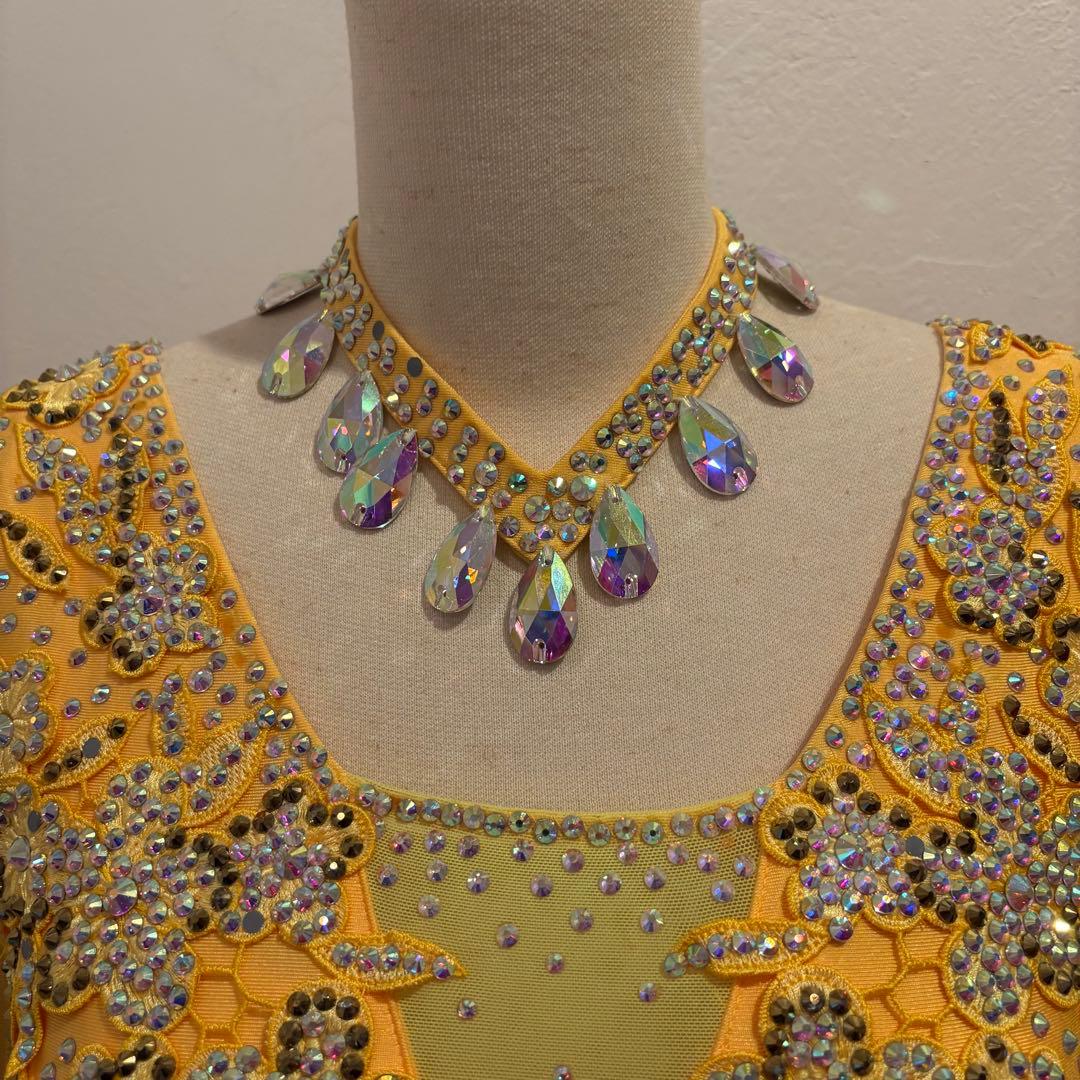 社交ダンスドレス イエロー デモ 競技用 ボリューム パーティ 発表会 豪華