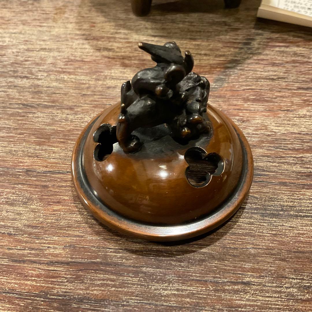 美品！高岡銅器 香炉 瑞峰 新平丸子獅子 香爐 丸型 獅子蓋 三足 伝統工芸品