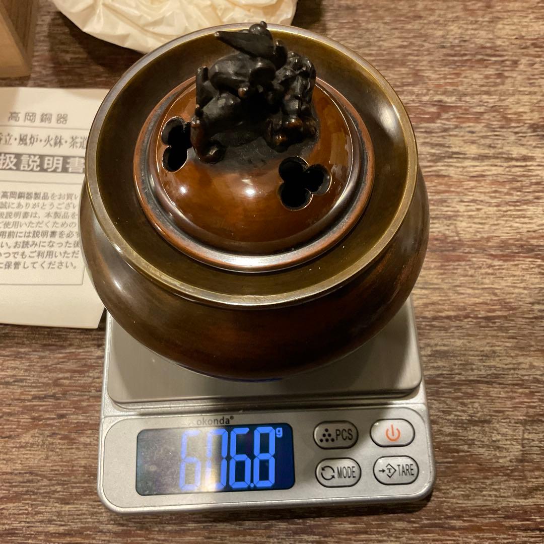 美品！高岡銅器 香炉 瑞峰 新平丸子獅子 香爐 丸型 獅子蓋 三足 伝統工芸品