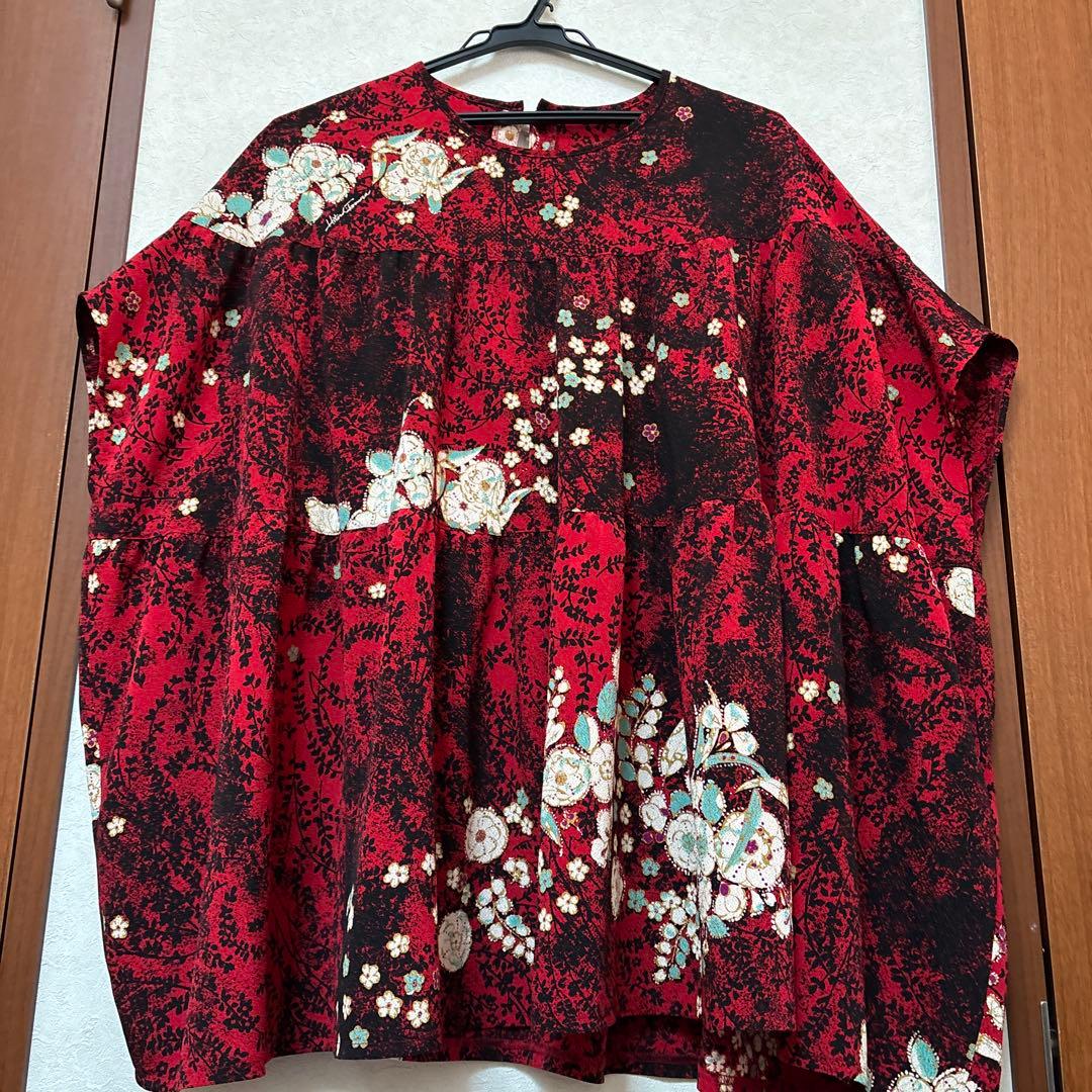 新品　詩仙堂　ちりめん　3段切り替え　ギャザー　チュニック