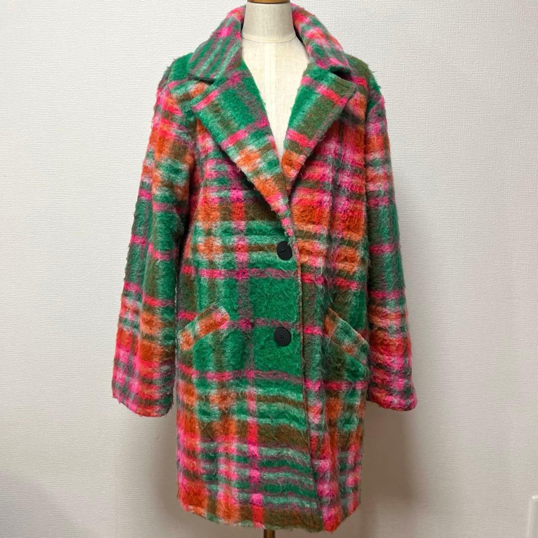 【ANNA BASSANI】アンナバッサーニ モヘア　チェック　チェスターコート