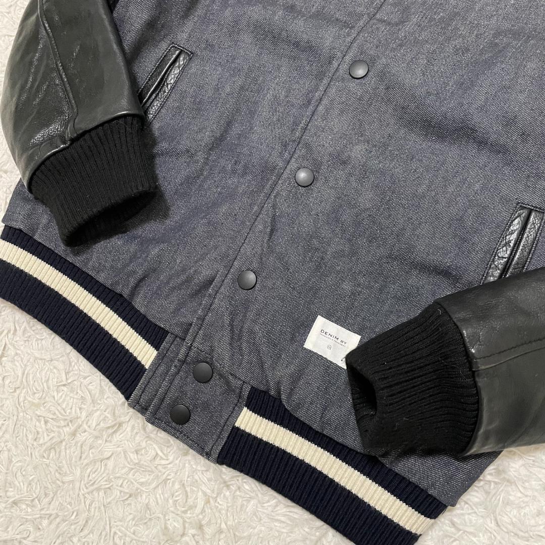 美品　フラグメント　デニムスタジャン　袖レザー切替　キルティング　ネイビー　M