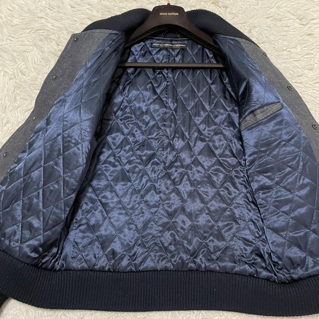 美品　フラグメント　デニムスタジャン　袖レザー切替　キルティング　ネイビー　M