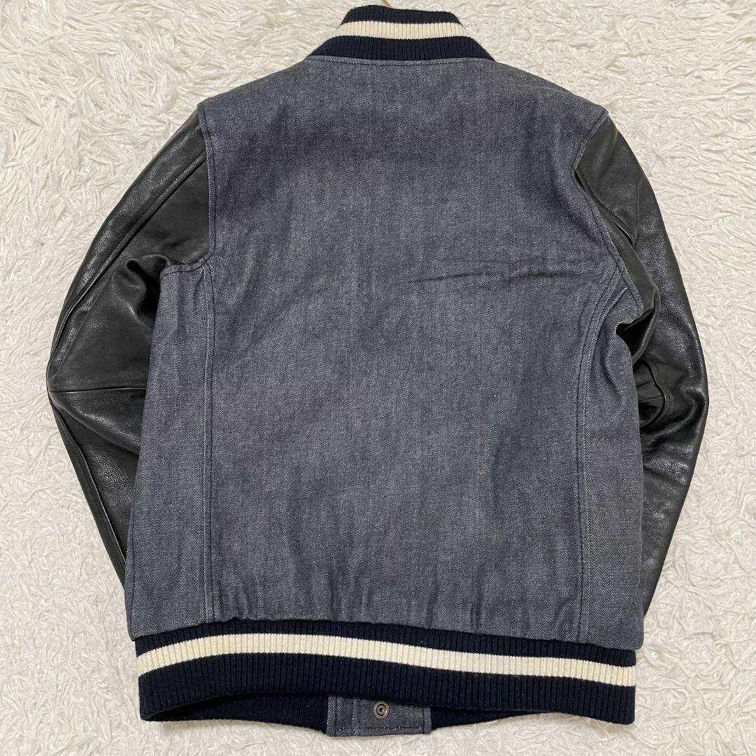 美品　フラグメント　デニムスタジャン　袖レザー切替　キルティング　ネイビー　M