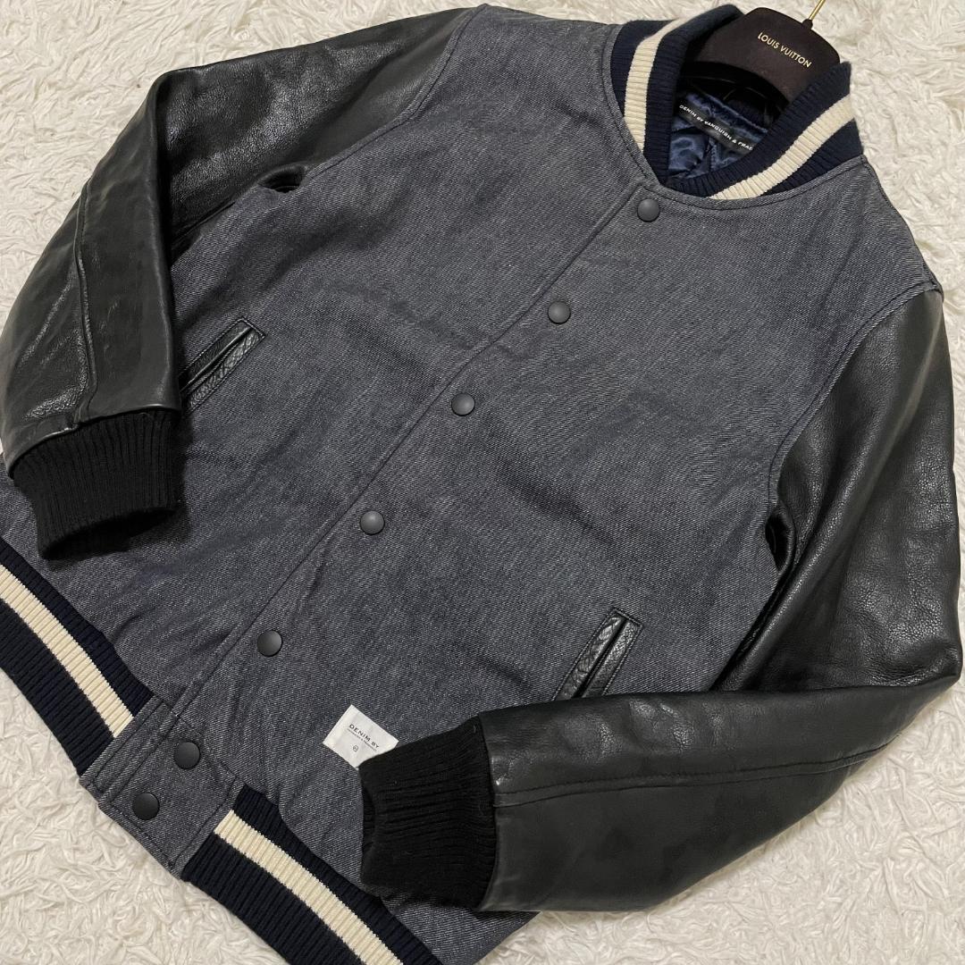 美品　フラグメント　デニムスタジャン　袖レザー切替　キルティング　ネイビー　M