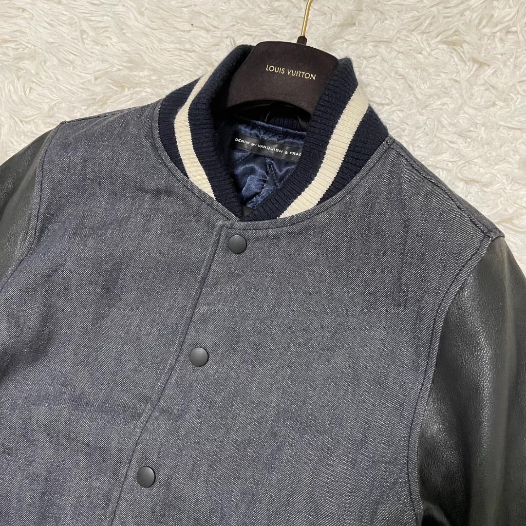 美品　フラグメント　デニムスタジャン　袖レザー切替　キルティング　ネイビー　M