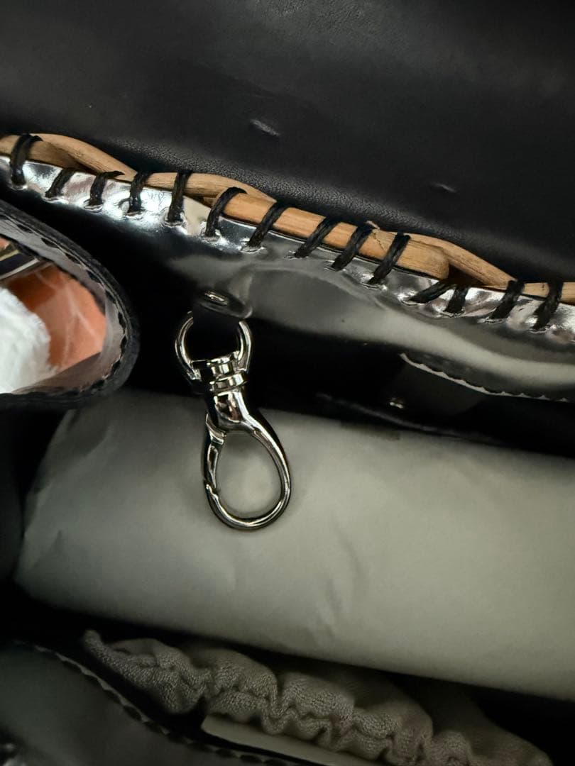 値下美品ebagos カーフハンドバッグ M カーフレザー紅籐BLACKエバゴス