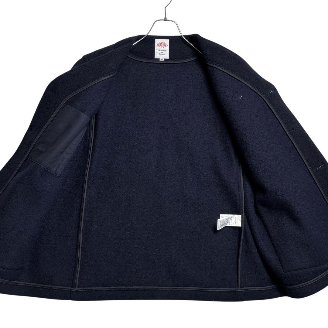 DANTON ダントン ウールモッサ カラーレスVネックジャケット　ノーカラー