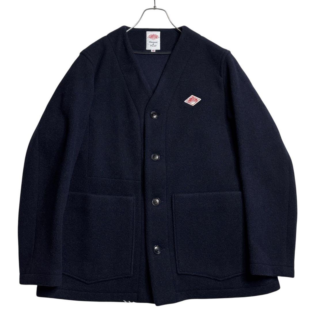 DANTON ダントン ウールモッサ カラーレスVネックジャケット　ノーカラー