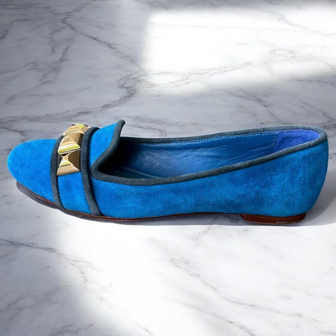 靴 TORY BURCH Studded Blue Suede Flat shoes