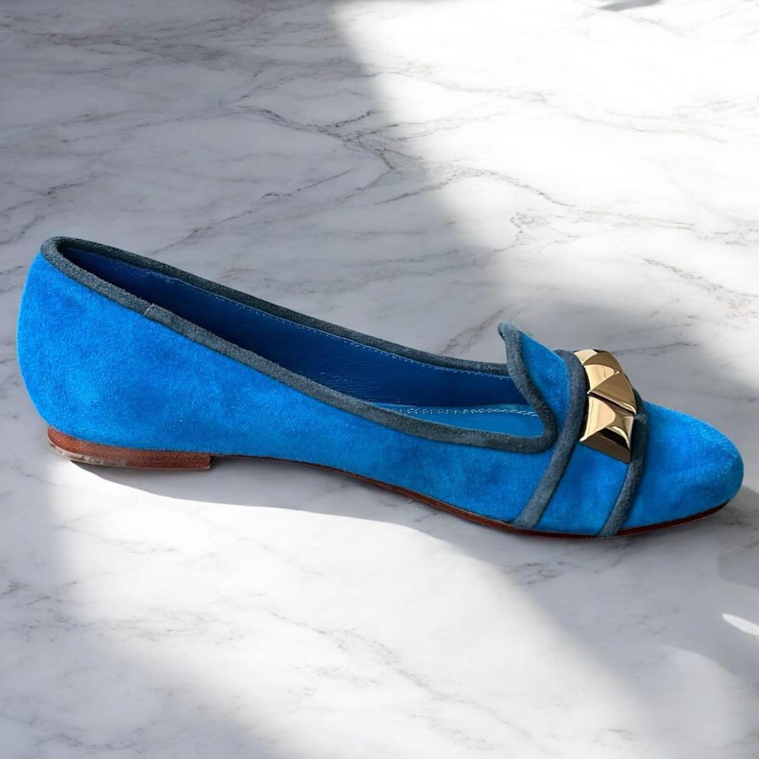 靴 TORY BURCH Studded Blue Suede Flat shoes