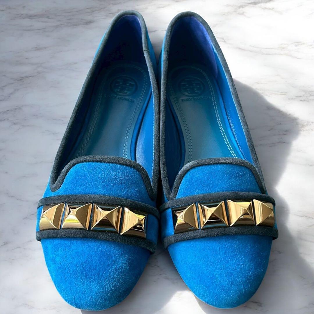 靴 TORY BURCH Studded Blue Suede Flat shoes
