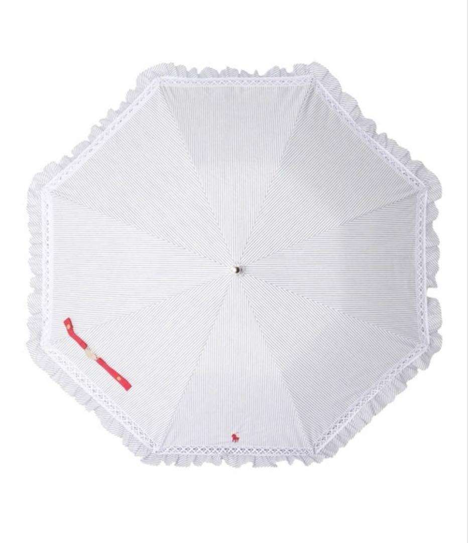 新品　ポロラルフローレン 楽折　晴雨兼用傘　ストライプフリル　折りたたみ　日傘