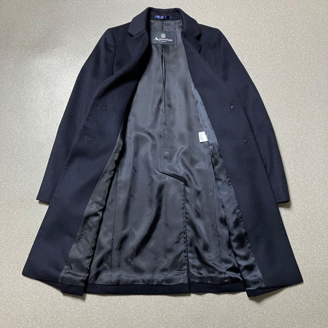 【極美品✨近年モデル カシミヤ混】アクアスキュータム チェスターコート ネイビー