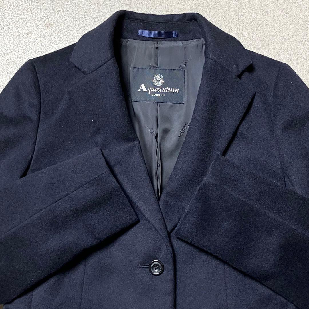 【極美品✨近年モデル カシミヤ混】アクアスキュータム チェスターコート ネイビー