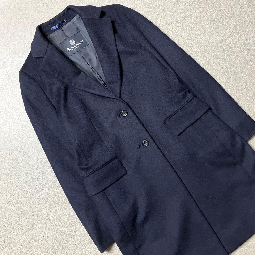 【極美品✨近年モデル カシミヤ混】アクアスキュータム チェスターコート ネイビー