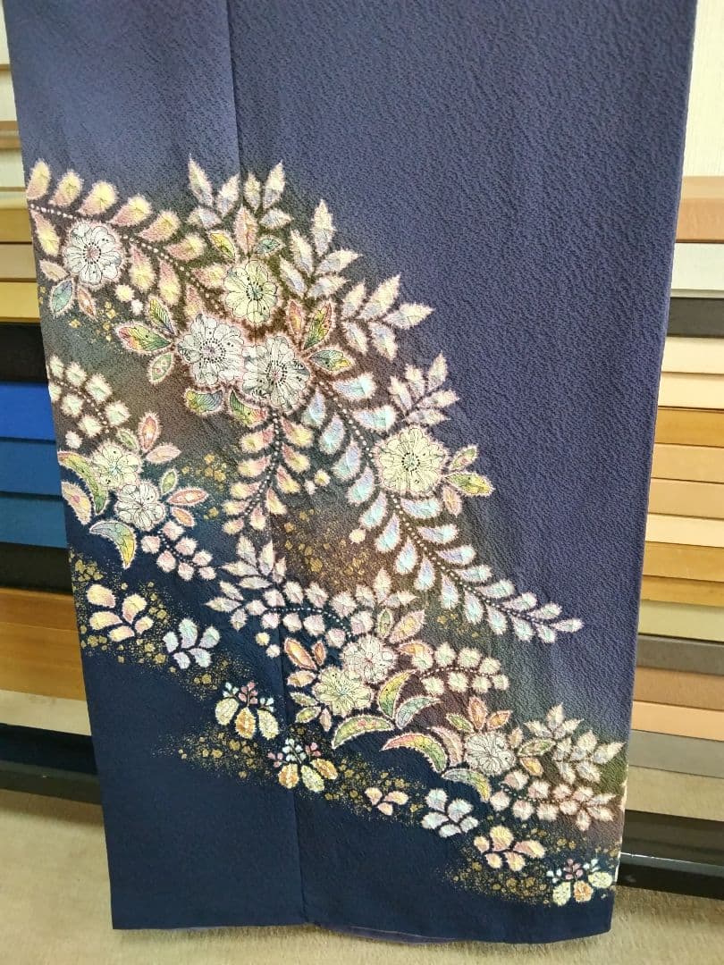 F-303 付け下げ 辻ヶ花 紫色 金彩 袷 暈し 翠山 やまと 落款 美品