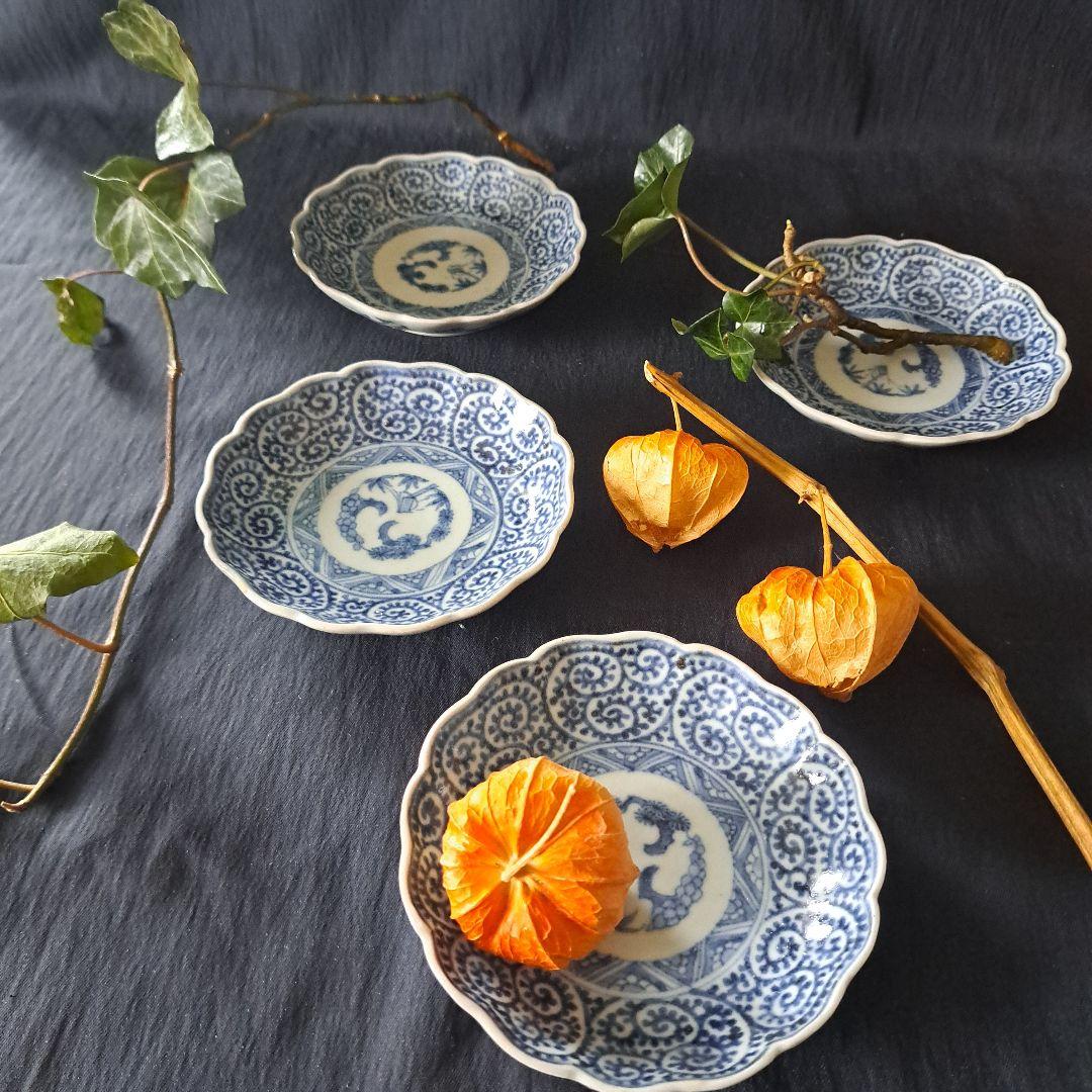 「ご成約者」です。 「たこ唐草が小皿にも！」 古伊万里皿4客セット 骨董ア