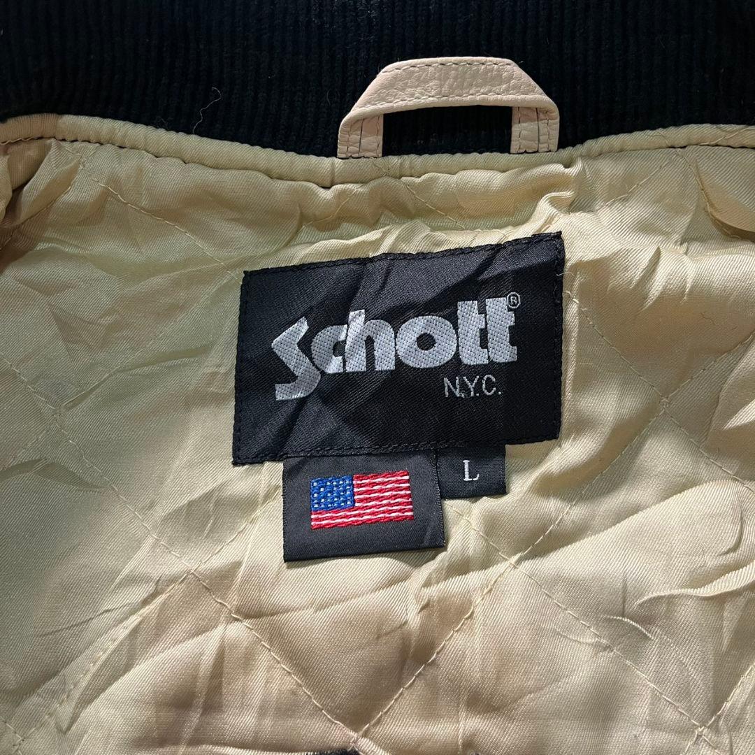 90s schott 袖革 スタジャン ウール バックロゴ ヴィンテージ 古着